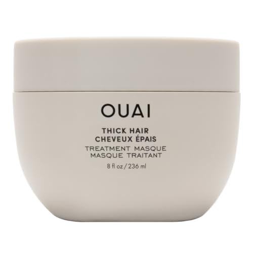 OUAI Thick Hair Mask for Dry Damaged Hair, Rich Deep Conditioner, 8 oz | Hair Repair Mask for Frizzy & Curly Hair, Shea Butter, Almond & Olive Oil, Keratin, Smooths Split Ends, Prevents Breakage