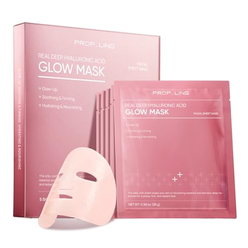 PROF.LING Real Deep Hyaluronic Acid Glow Mask, Tranexamic Acid & Niacinamide Face Mask, Deep Hydrating & Soothing Mask for Redness-Prone, Dry Skin, Brightening & Moisture, Korean Skincare，28g x 5ea