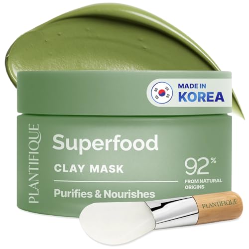 PLANTIFIQUE Korean Skincare Clay Mask – Hydrating Mud Mask with Avocado & Superfoods, Dermatologist-Tested for Face & Body – Vegan, 3.4 Oz/100ml