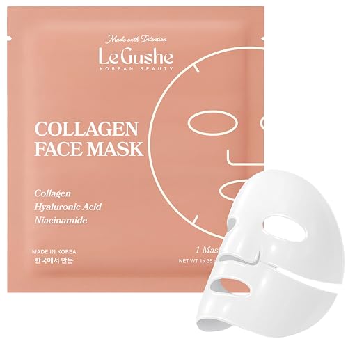 LE GUSHE Hydrogel Face Masks with Collagen and Niacinamide, Korean Collagen Face Mask for Daily Skincare, Gentle Formula Sheet Mask, 4 Packs