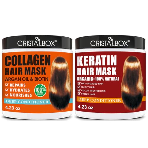 2 Pack Collagen Hair Mask & Keratin Hair Mask,Keratin Hair Treatment,Deep Conditioning Hair Mask for Damaged Hair,Hydrating Hair Conditioner with Argan Oil for Dry Hair,Deep Hair Care Gifts for Women