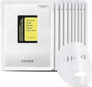 COSRX Snail Mucin Sheet Mask 10 EA with Snail Mucin Serum, Hydrating Face Sheet Masks for