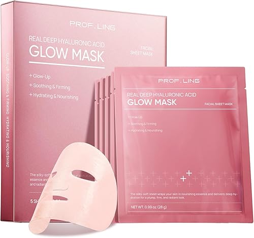 PROF.LING Real Deep Hyaluronic Acid Glow Mask, Tranexamic Acid & Niacinamide Face Mask, Deep Hydrating & Soothing Mask for Redness-Prone, Dry Skin, Brightening & Moisture, Korean Skincare，28g x 5ea