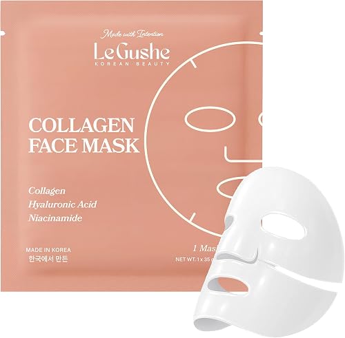 LE GUSHE Hydrogel Face Masks with Collagen and Niacinamide, Korean Collagen Face Mask for Daily Skincare, Gentle Formula Sheet Mask, 4 Packs